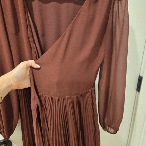 Aritzia Wilfred Beaune Dress Pleated Wrap Long Sleeve Burgundy Size Extra Small - Picture 10 of 13